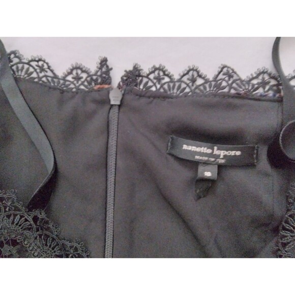 Nanette Lepore Black Floral Rayon Silk Lace Dress Dark Romantic Womens Size 10 - Picture 9 of 13